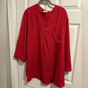 Red Jaclyn Smith Top with Zipper Detail